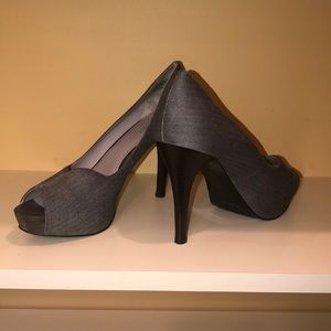 Nine West heels, grey herringbone fabric